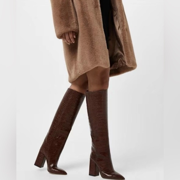 Paris Texas Anja knee-high boot pointed toe chunky heel brown croc leather 39 9 - Picture 3 of 16